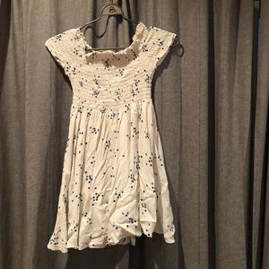 Blue polka dot white off the shoulder dress